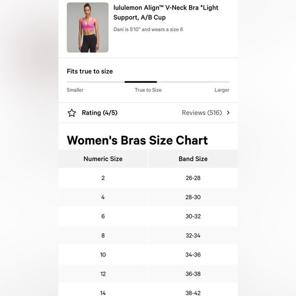 Lululemon Align V-Neck Bra Light Support, A/B Cup pow pink tone size 6 NWT - Picture 8 of 8